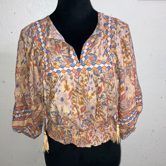 NWT Rachel Zoe BoHo Print Peasant Top Blouse Sz S - Picture 1 of 4